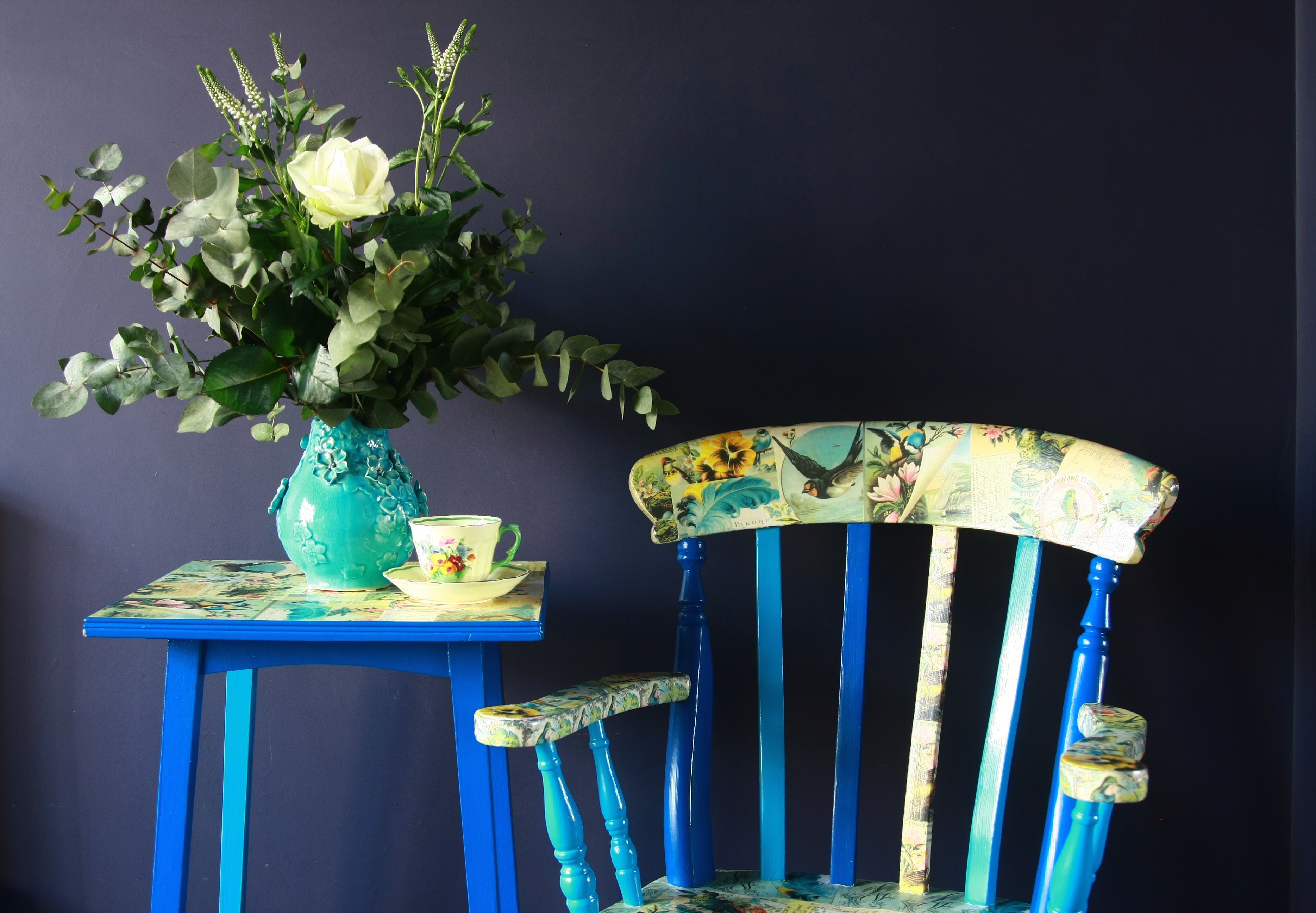 Upcycled blue chair and matching table