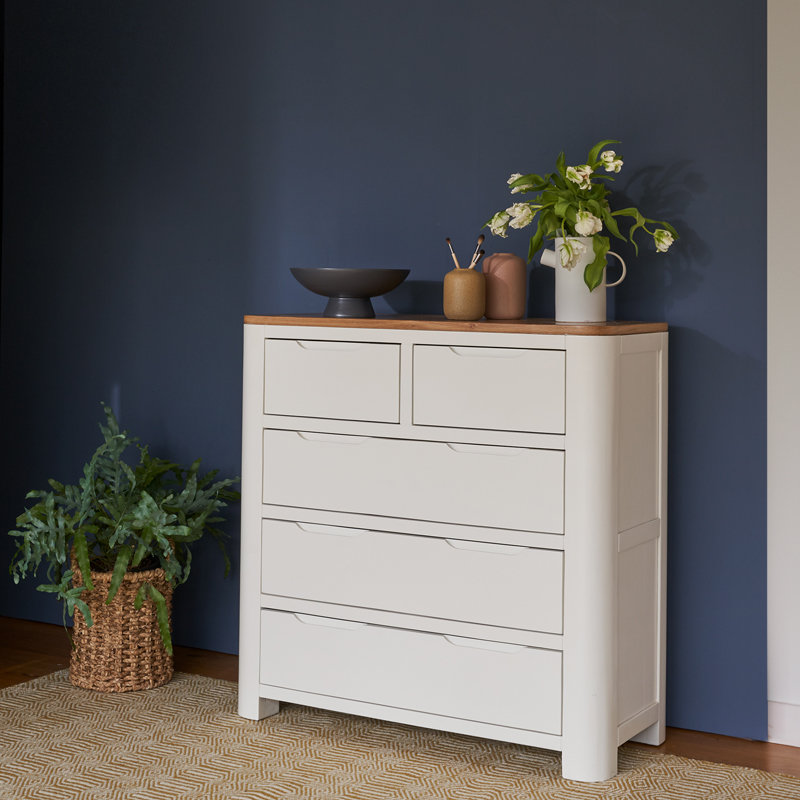 white oak painted chest of drawers, with accessories