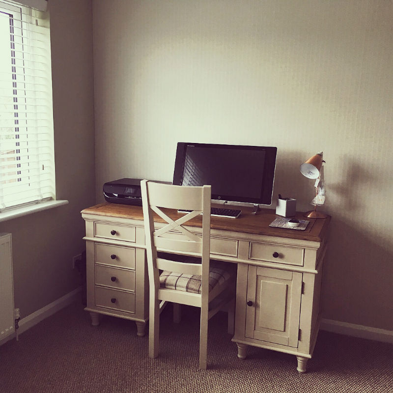 white painted computer desk and chair