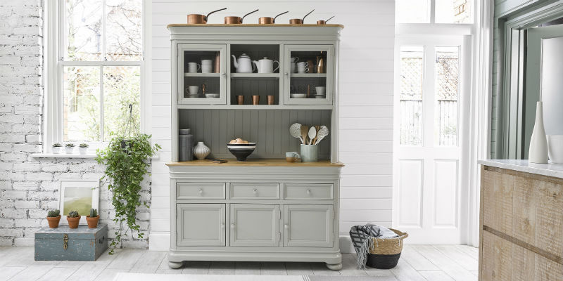 farmhouse style dresser in traditional kitchen