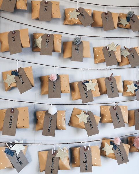 Kraft paper hanging DIY advent calendar made by Instagrammer Nicola Parr.