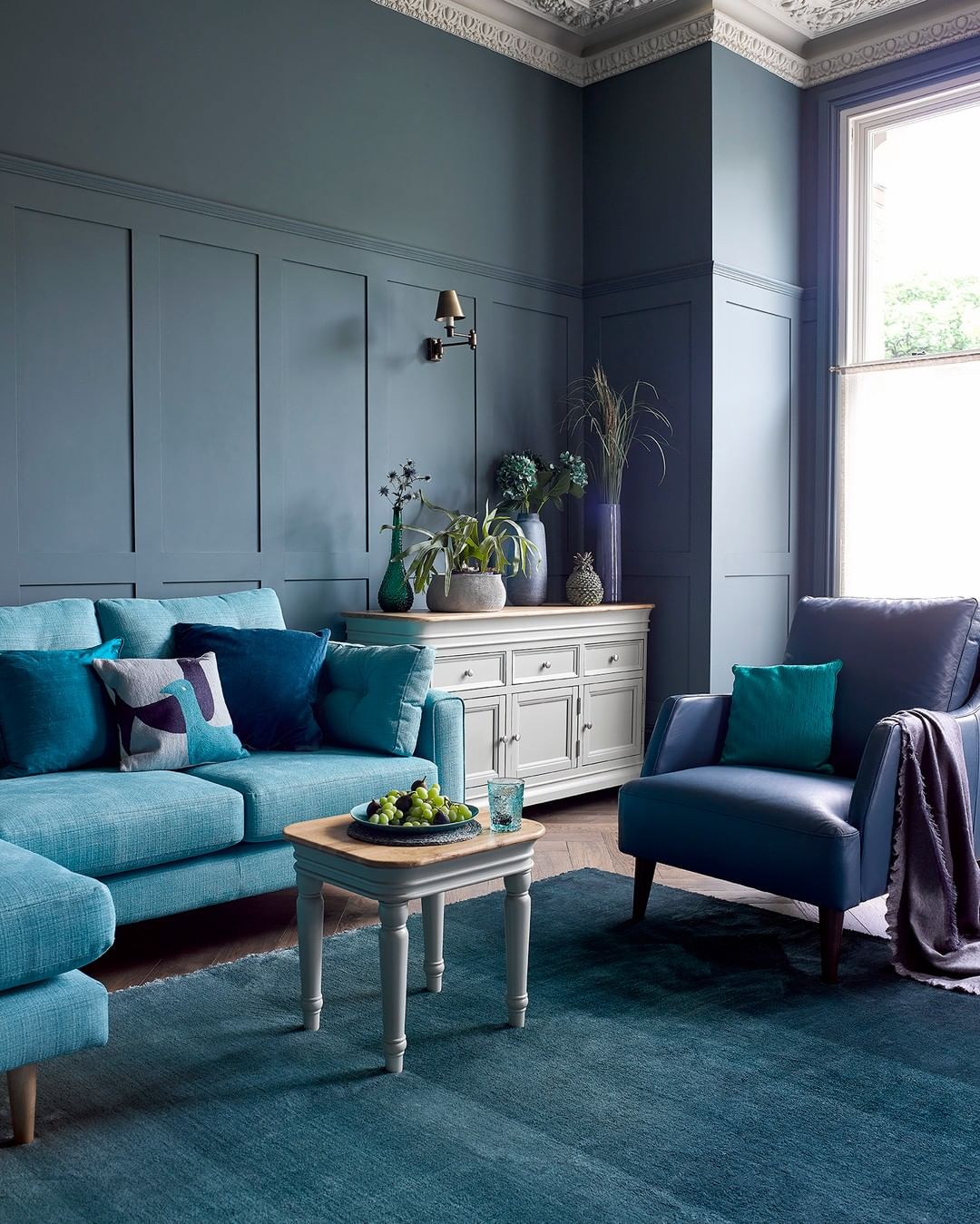 Blue jewel tone living room