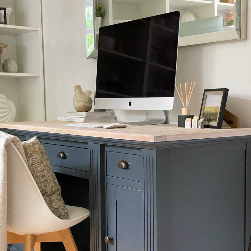 Highgate painted blue desk in a home office.