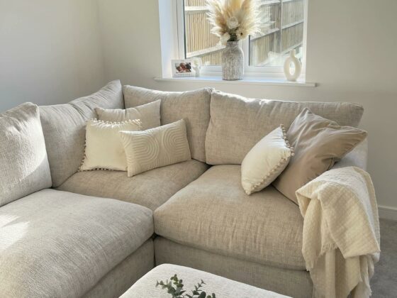 A sofa and footstool-living room-beige corner sofa