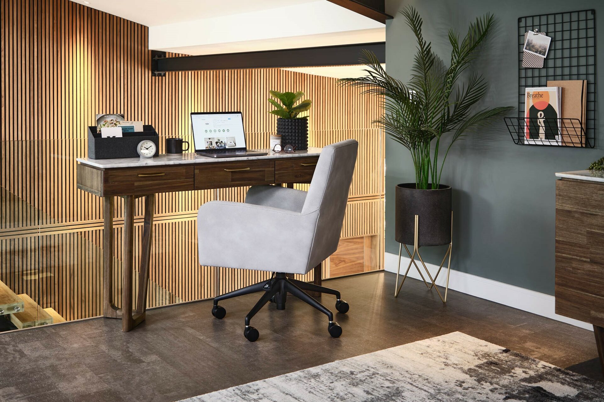 A desk and office chair-office furniture-wooden desk with drawers-upholstered office chair