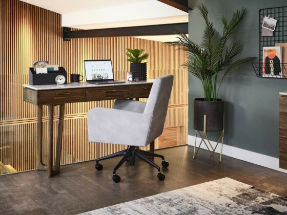 A desk and office chair-office furniture-wooden desk with drawers-upholstered office chair