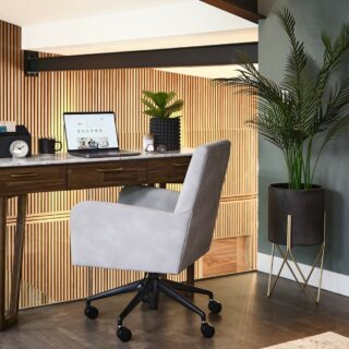 A desk and office chair-office furniture-wooden desk with drawers and upholstered office chair