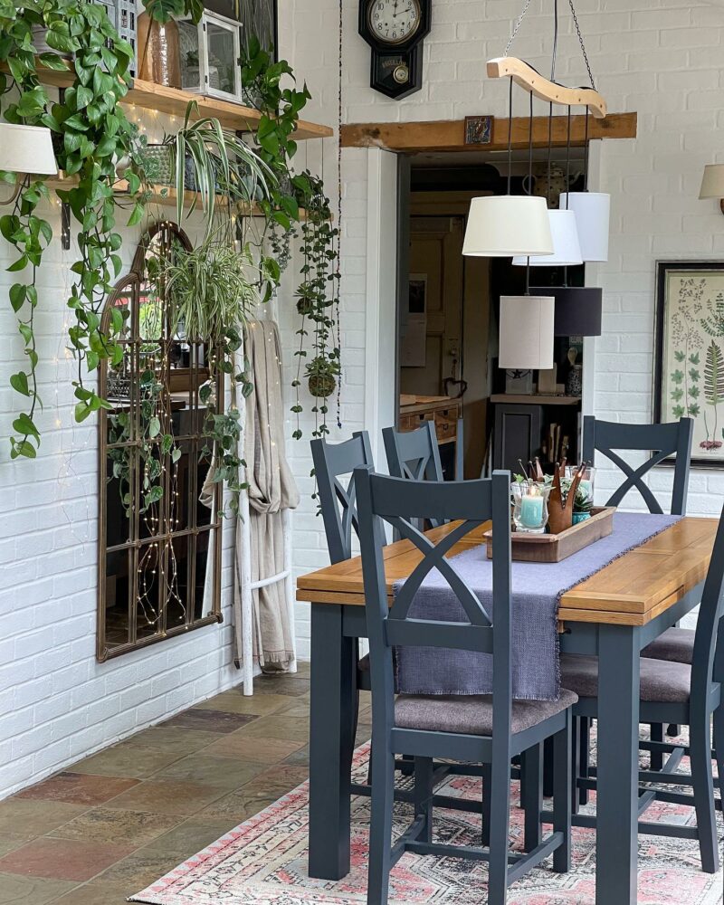Oak Furnitureland Highgate dining set styled with plants