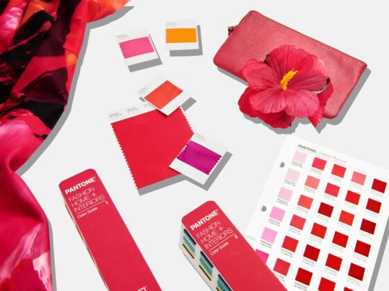 Flatlay with Pantone Colour of the Year 2023 Viva Magenta