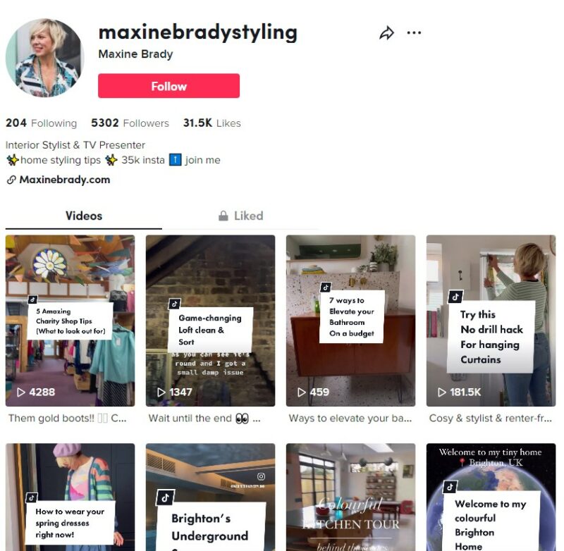 Screenshot of interior stylist Maxine Brady's TikTok.