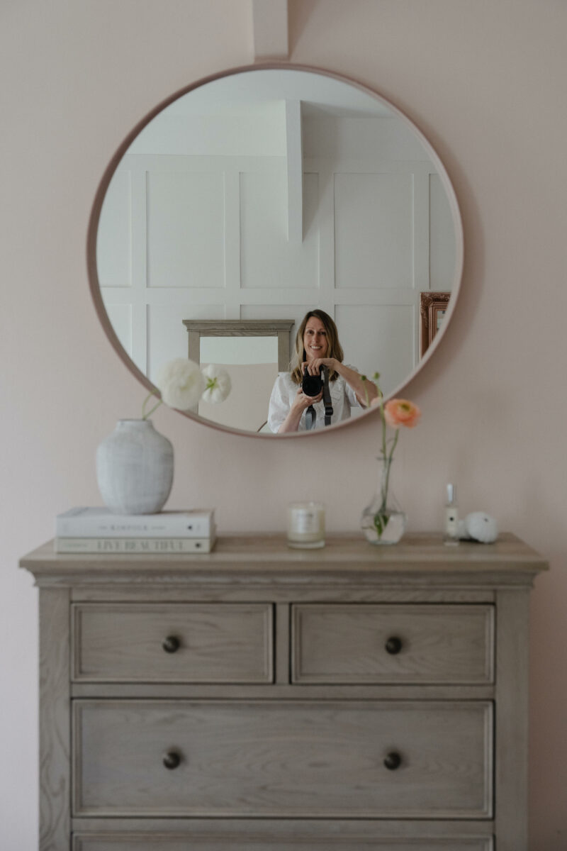 Picture of interiors photographer Lisa Northam pictured with the Oak Furnitureland Burleigh range.