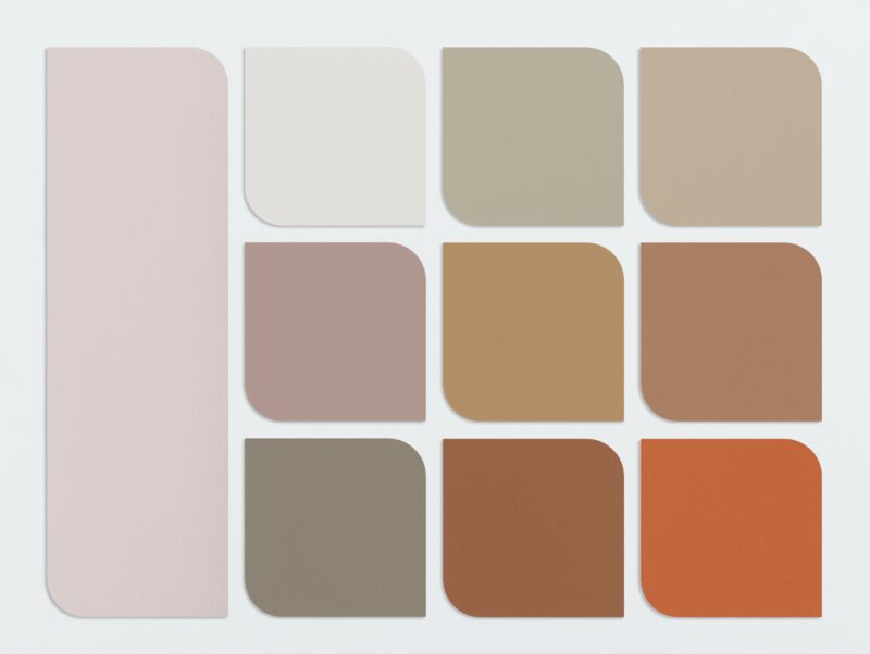Colour swatches featuring Dulux Colour of the Year 2024, Sweet Embrace, paired with warm colours.