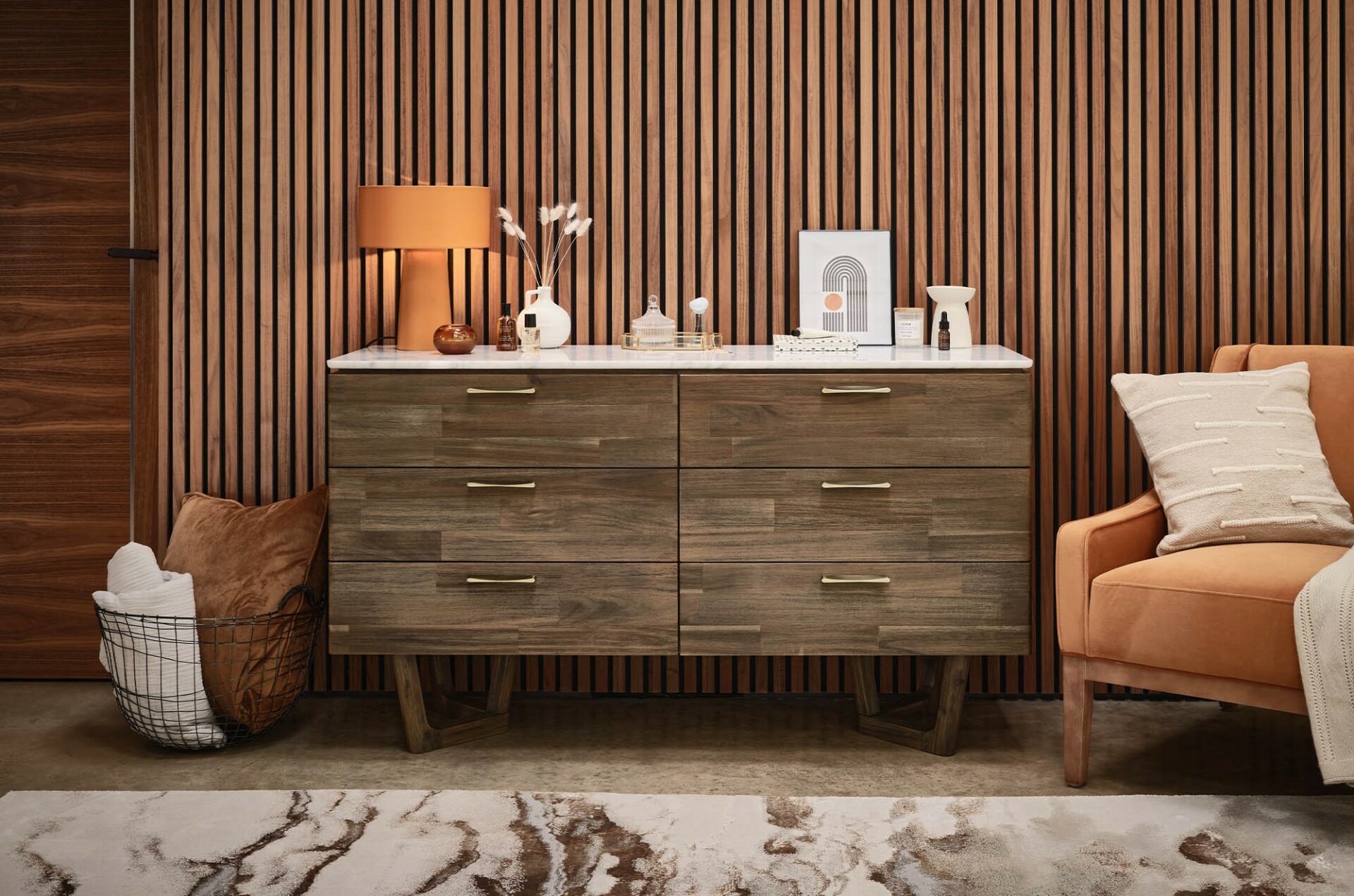 A chest of drawers-bedroom furniture-marble top chest of drawers-acacia wood-brass handles