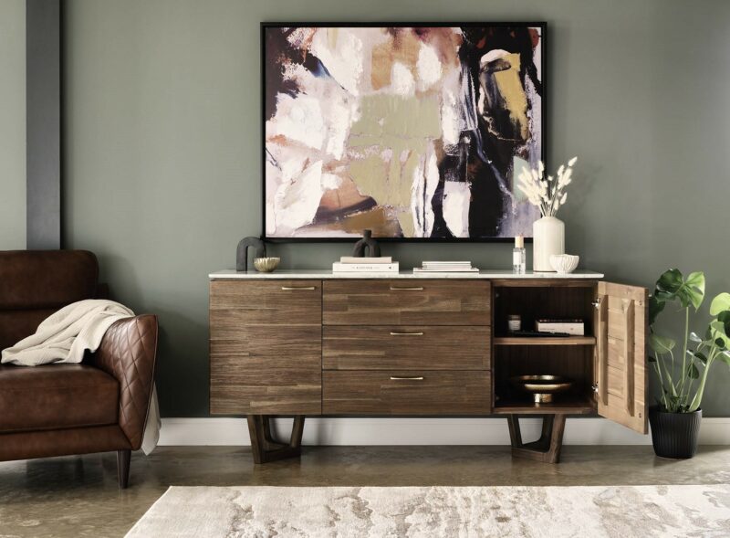A sideboard-living room furniture-large wooden sideboard with marble top and armchair