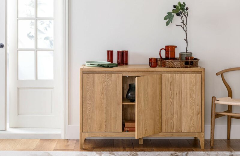 A sideboard-dining room furniture-wooden sideboard cabinet with coloured glassware