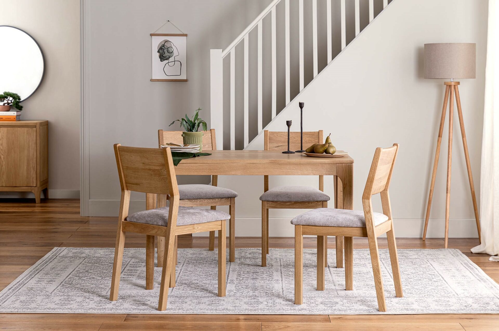 A dining table and dining chairs-dining furniture-wooden dining table-upholstered dining chairs