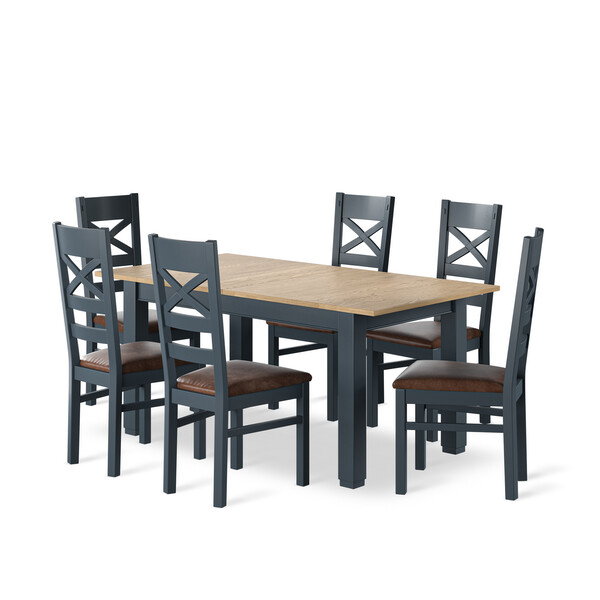 Richmond Smoked Oak Finish and Ink Blue Painted Extending Dining Table with 6 Richmond Chairs - Oak Furnitureland