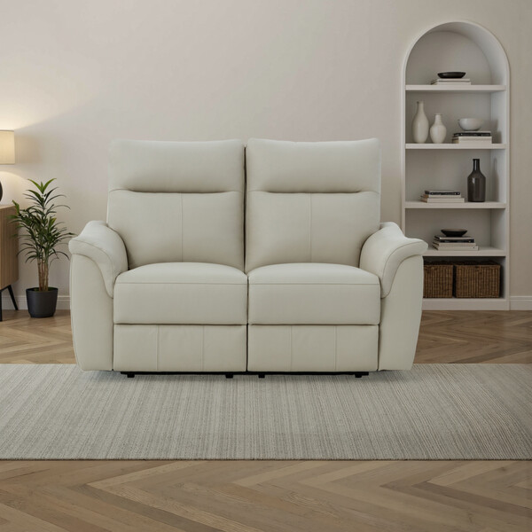 Bone China Leather Sofas - 2 Seater Electric Recliner Sofa - Aldo Range - Oak Furnitureland