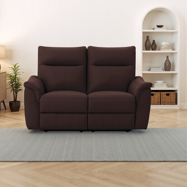 Chestnut Leather Sofas - 2 Seater Electric Recliner Sofa - Aldo Range - Oak Furnitureland