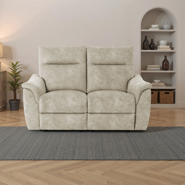 Marble Cream Fabric Sofas - 2 Seater Electric Recliner Sofa - Aldo Range - Oak Furnitureland
