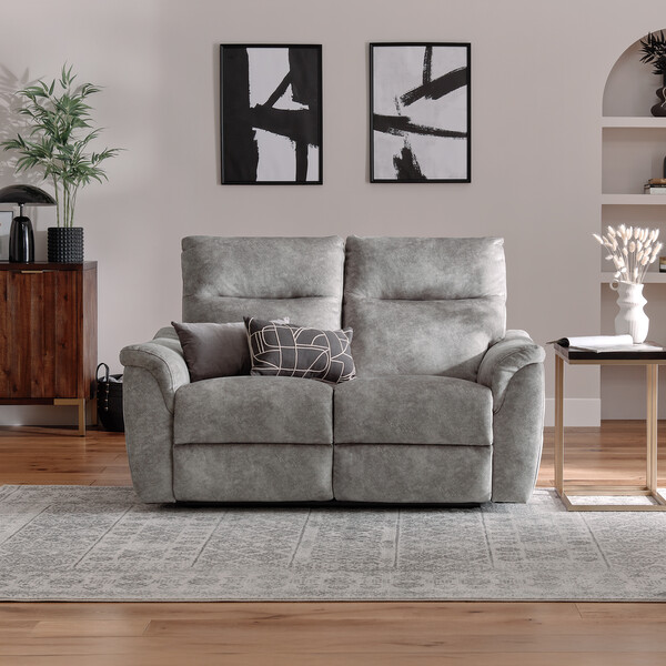 Marble Silver Fabric Sofas - 2 Seater Electric Recliner Sofa - Aldo Range - Oak Furnitureland