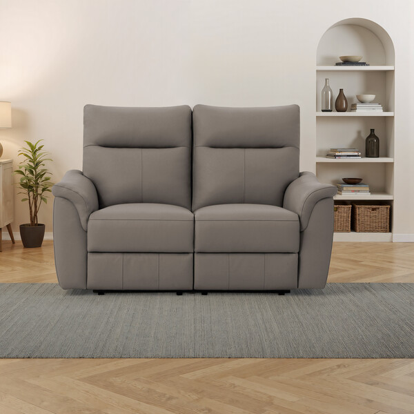 Oyster Leather Sofas - 2 Seater Electric Recliner Sofa - Aldo Range - Oak Furnitureland