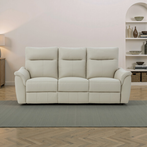 Bone China Leather Sofas - 3 Seater Electric Recliner Sofa - Aldo Range - Oak Furnitureland