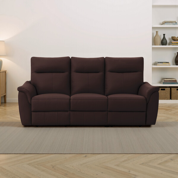 Chestnut Leather Sofas - 3 Seater Electric Recliner Sofa - Aldo Range - Oak Furnitureland