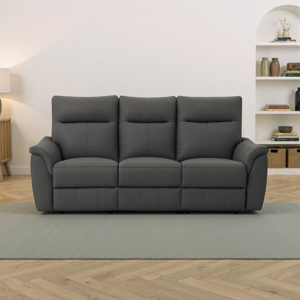 Elephant Grey Leather Sofas - 3 Seater Electric Recliner Sofa - Aldo Range - Oak Furnitureland