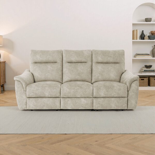 Marble Cream Fabric Sofas - 3 Seater Electric Recliner Sofa - Aldo Range - Oak Furnitureland