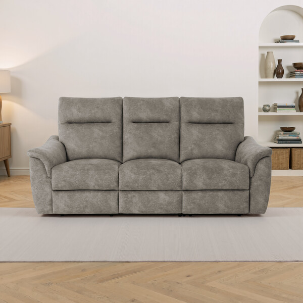 Marble Mink Fabric Sofas - 3 Seater Electric Recliner Sofa - Aldo Range - Oak Furnitureland