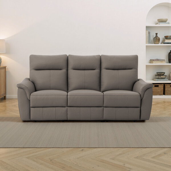 Oyster Leather Sofas - 3 Seater Electric Recliner Sofa - Aldo Range - Oak Furnitureland