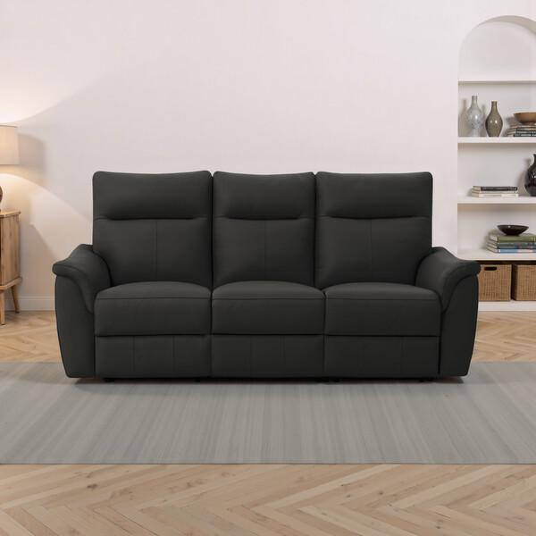 Storm Leather Sofas - 3 Seater Electric Recliner Sofa - Aldo Range - Oak Furnitureland
