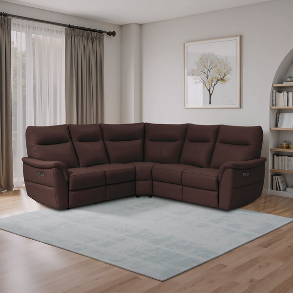 Chestnut Leather Sofas - Large Corner Sofa - Aldo Range - Oak Furnitureland