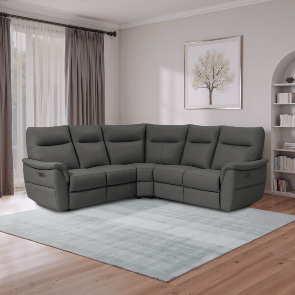 Elephant Grey Leather Sofas - Large Corner Sofa - Aldo Range - Oak Furnitureland