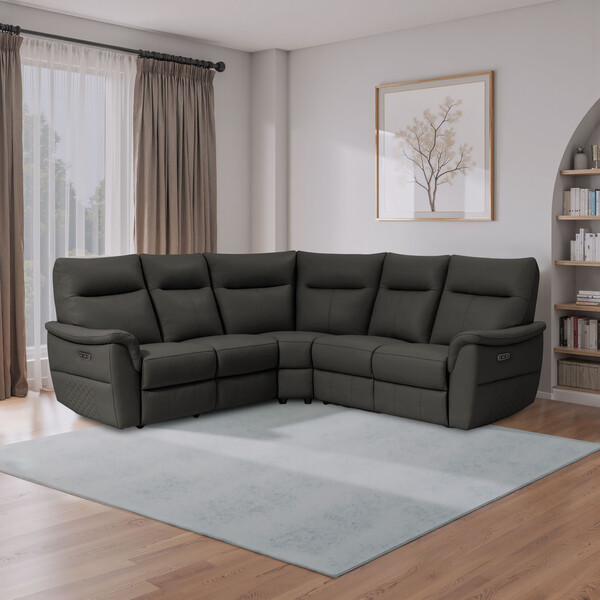 Storm Leather Sofas - Large Corner Sofa - Aldo Range - Oak Furnitureland