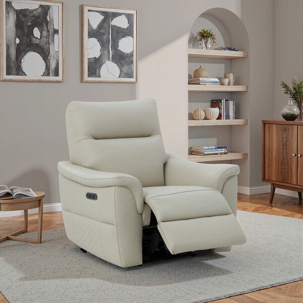 Bone China Leather Sofas - Electric Recliner Armchair  - Aldo Range - Oak Furnitureland