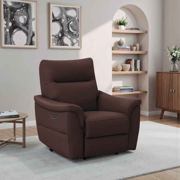 Chestnut Leather Sofas - Electric Recliner Armchair  - Aldo Range - Oak Furnitureland