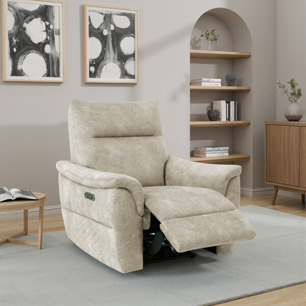 Marble Cream Fabric Sofas - Electric Recliner Armchair  - Aldo Range - Oak Furnitureland
