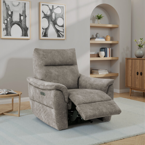 Marble Mink Fabric Sofas - Electric Recliner Armchair  - Aldo Range - Oak Furnitureland