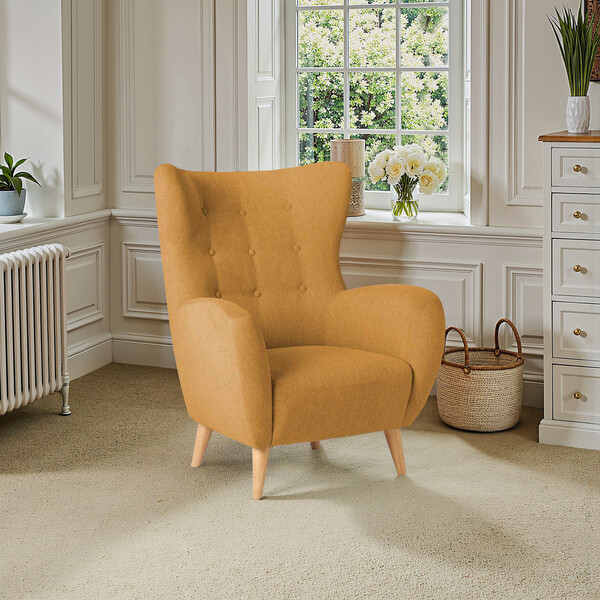 Linen Mustard Fabric Sofas - Accent Chair - Alexander Range - Oak Furnitureland