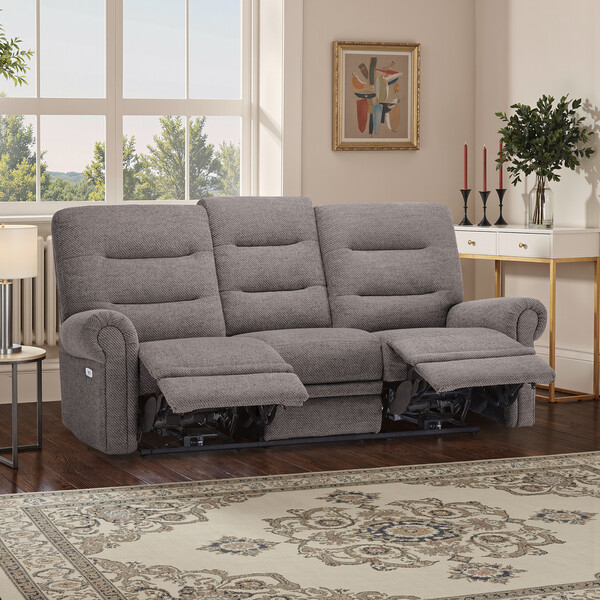Andaz Charcoal Fabric Sofas - 3 Seater Electric Recliner Sofa - Eastbourne Range - Oak Furnitureland