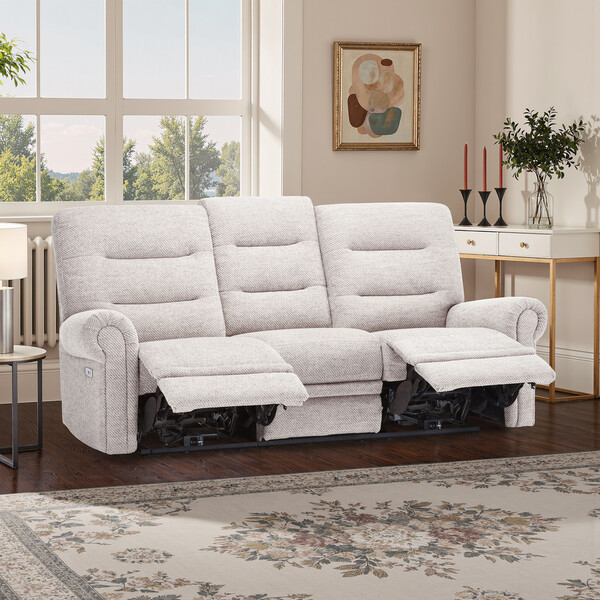 Andaz Silver Fabric Sofas - 3 Seater Electric Recliner Sofa - Eastbourne Range - Oak Furnitureland