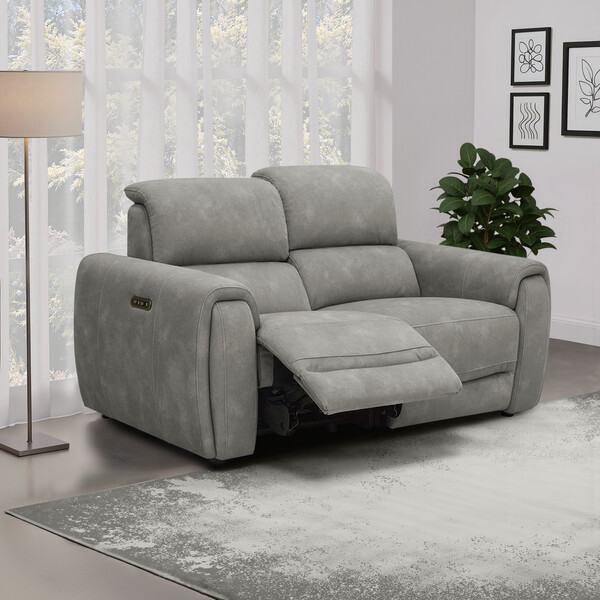 Dexter Stone Fabric Sofas - 2 Seater Electric Recliner Sofa - Arabella Range - Oak Furnitureland