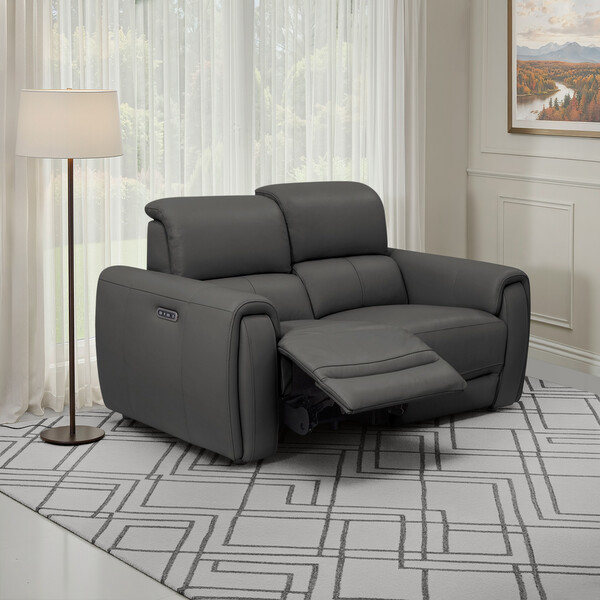 Elephant Grey Leather Sofas - 2 Seater Electric Recliner Sofa - Arabella Range - Oak Furnitureland