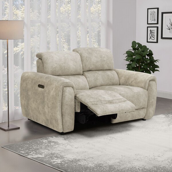 Marble Cream Fabric Sofas - 2 Seater Electric Recliner Sofa - Arabella Range - Oak Furnitureland