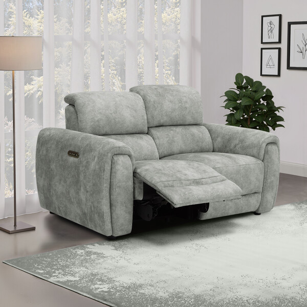 Marble Silver Fabric Sofas - 2 Seater Electric Recliner Sofa - Arabella Range - Oak Furnitureland