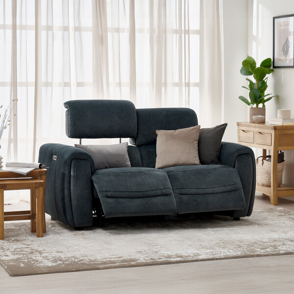 Dexter Shadow Fabric Sofas - 2 Seater Electric Recliner Sofa with Power Headrests - Arabella Range - Oak Furnitureland