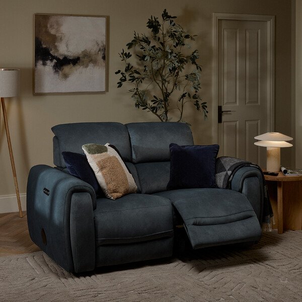 Dexter Shadow Fabric Sofas - 2 Seater Recliner Sofa with Speakers - Arabella Range - Oak Furnitureland