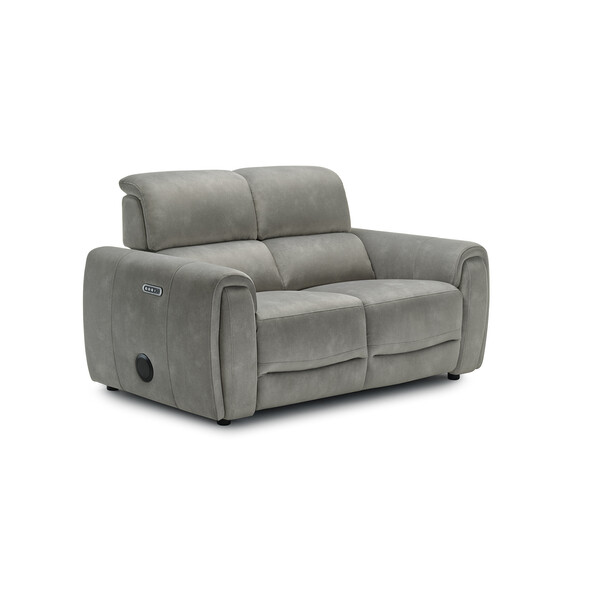 Dexter Stone Fabric Sofas - 2 Seater Recliner Sofa with Speakers - Arabella Range - Oak Furnitureland